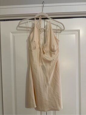 NWT Beige Botany Satin Lace Trim Halter Dress